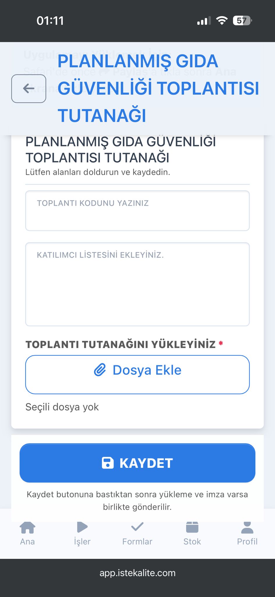 Mobil dijital form ekranı